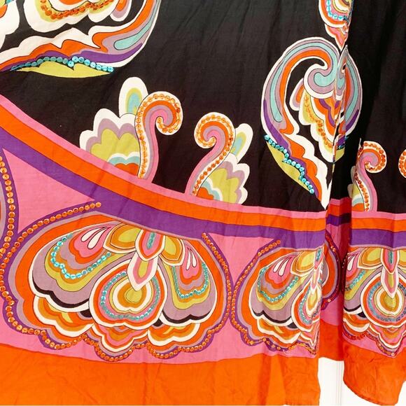 Kaktus Black Orange Sequin Embellished Boho Circle Maxi Skirt Size XL - Picture 3 of 5